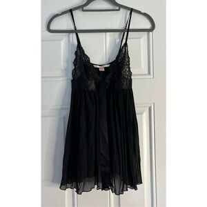 Victorias Secret Black Sheer Lace Babydoll Satin Ribbon Camisole Lingerie Top XS